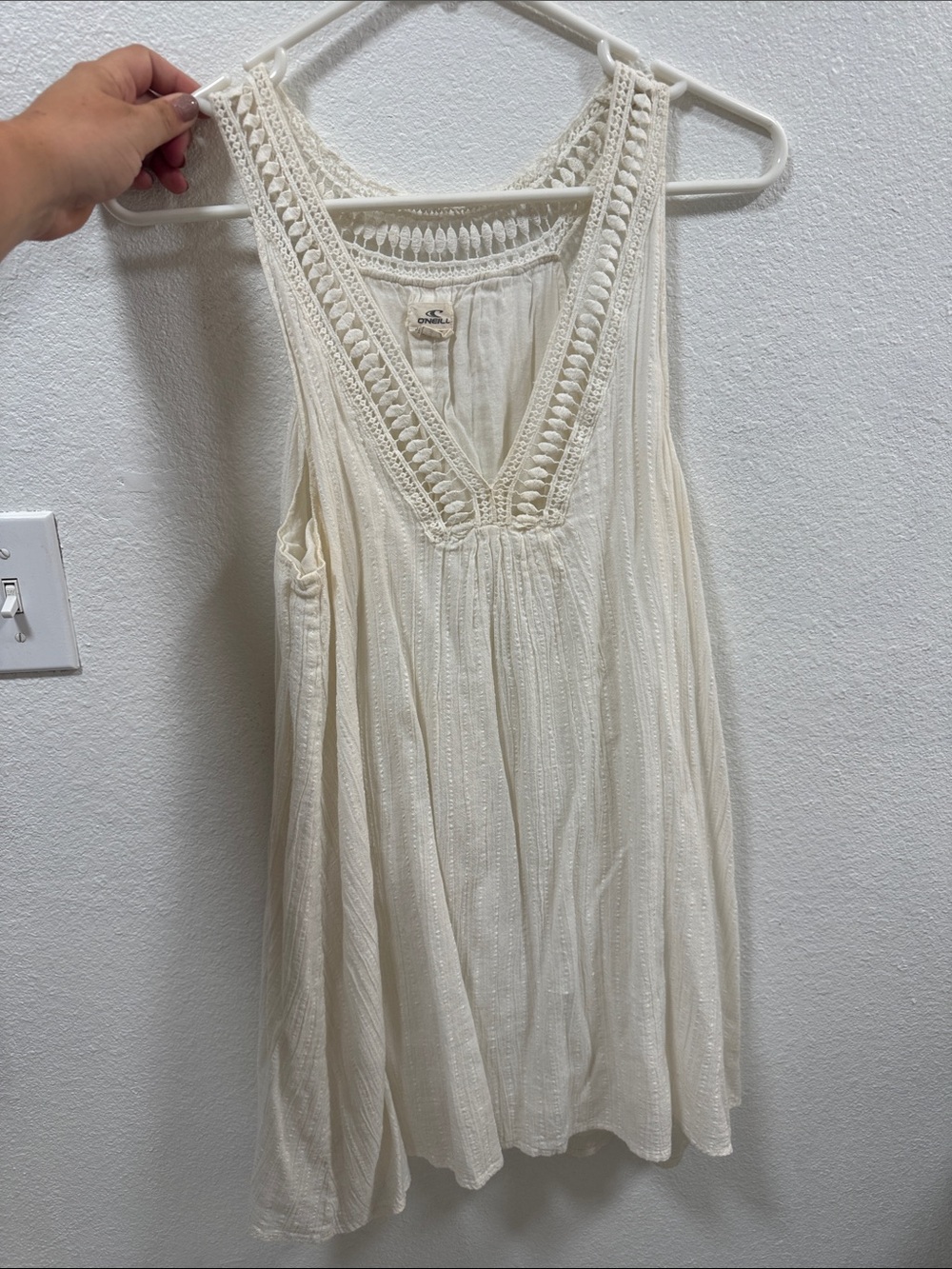 O'Neill Cream Crochet-Trim Mini Dress